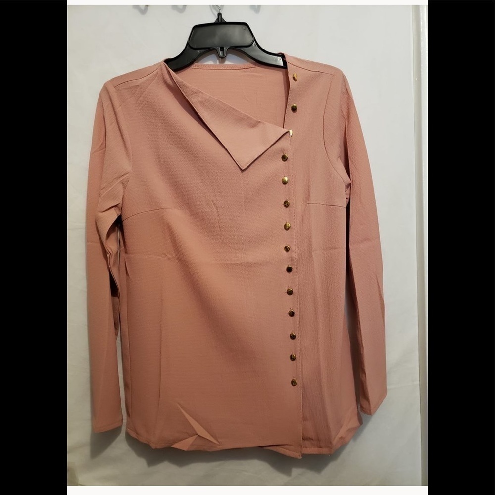 Women pink salmon top with gold buttons details accent size small